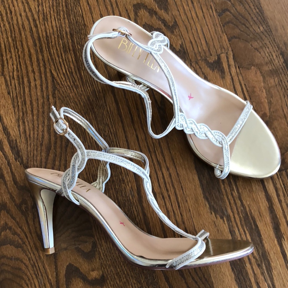 Billy Ella braided gilt t strap heels